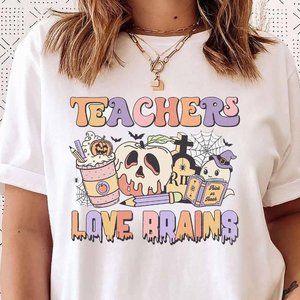 Teachers Love Brains Jumper Halloween Tshirt  Teachers Day Tee Shirt